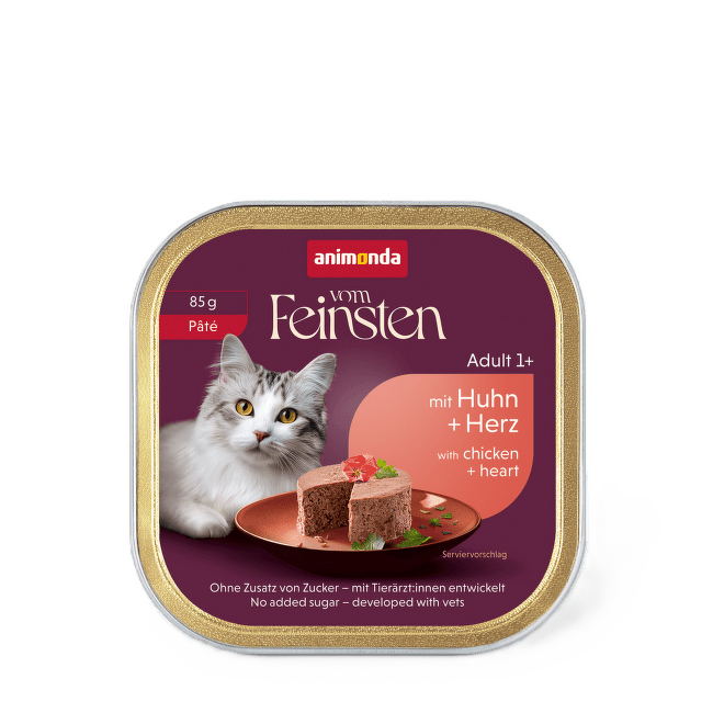 Консервы для кошек – VomFeinsten Adult pate with chicken + heart, 85 г