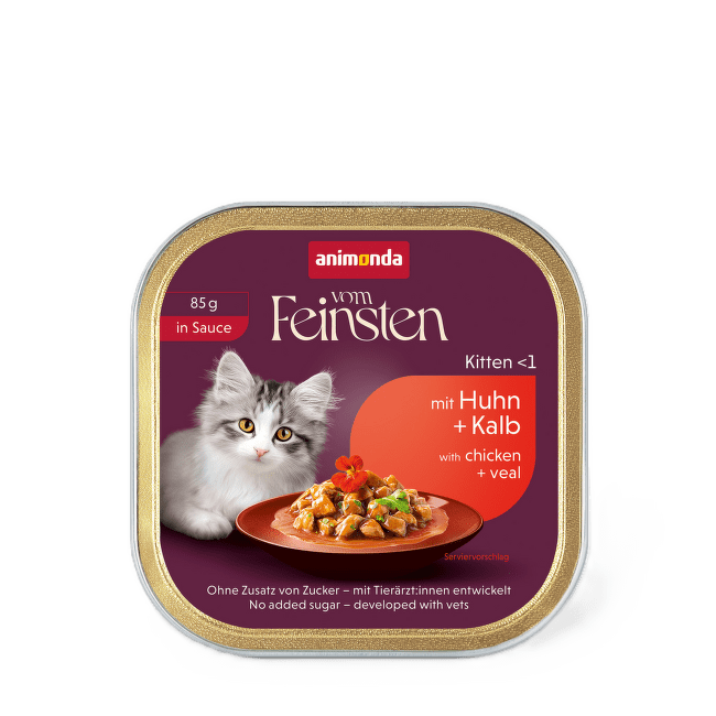 Консервы для котят – VomFeinsten Kitten in sauce with chicken + veal, 85 г