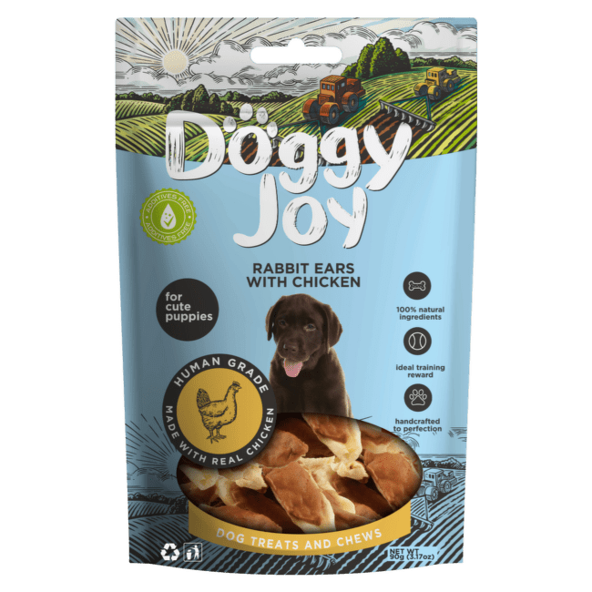 Gardums kucēniem – Doggy Joy Rabbit ears with chicken, 90 g