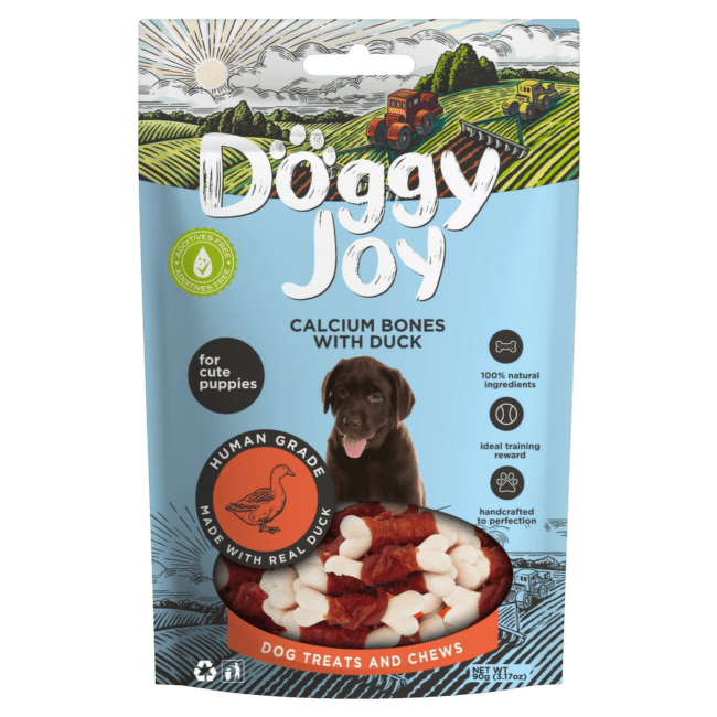 Лакомство для щенков – Doggy Joy Calcium bone with duck, 90 г