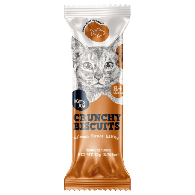 Gardums kaķiem – Kitty Joy Crunchy Biscuits Salmon flavor filling, 20 g