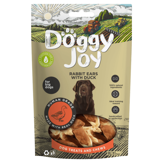Лакомство для собак – Doggy Joy Rabbit Ears with Duck, 90 г