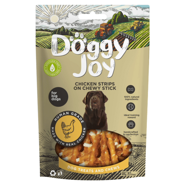 Gardums suņiem – Doggy Joy Chicken Strips on Chewy Stick, 90 g
