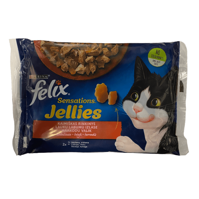 Консервы для кошек – FELIX SENSATIONS Jellies, мясное ассорти, 4 x 85 г