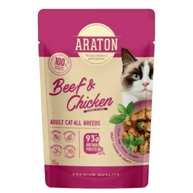 Konservi kaķiem – Araton Adult Cats, Beef and Chicken, 85 g