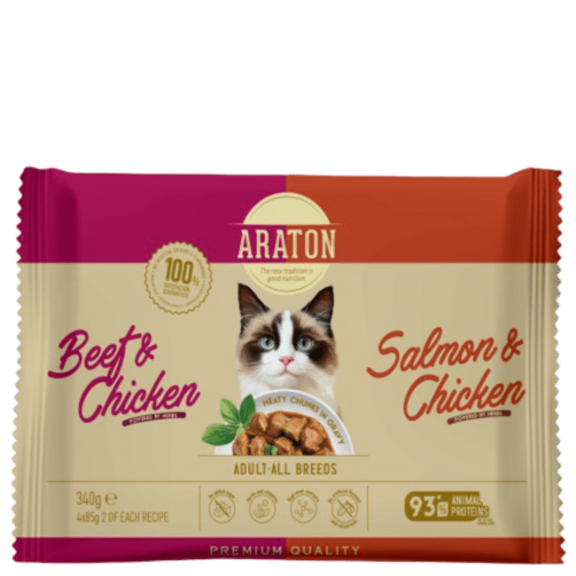 Консервы для кошек – Araton Adult Cats, Beef and Chicken, 4 x 85 г
