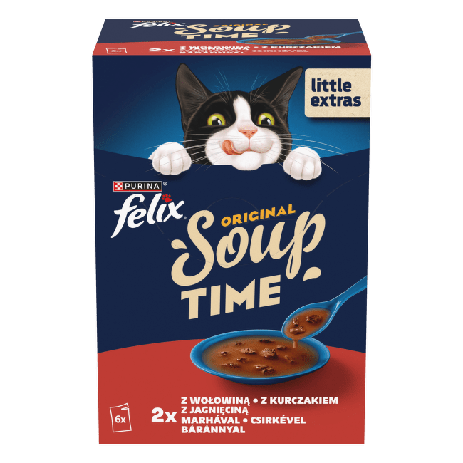 Консервы для кошек – FELIX Soup Original, мясное ассорти, 6x48 г