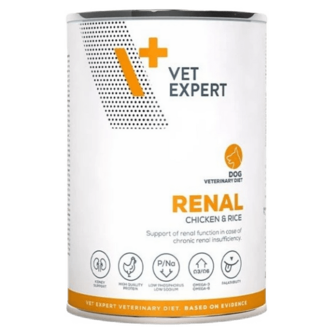 Ветеринарные консервы для собак – Vet Expert 4T VD RENAL курица и рис 400 г