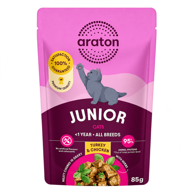 Консервы для котят – Araton Kitten, Turkey and Chicken,  85 г
