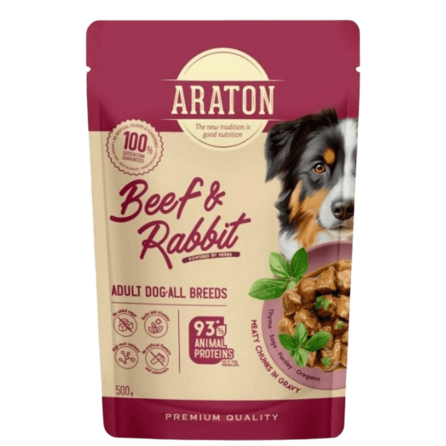 Konservi suņiem – Araton Adult Dog All Breeds, Beef and Rabbit, 500 g