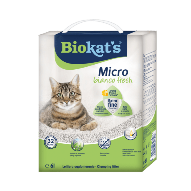 Cementējošās smiltis kaķu tualetei – Biokat's Micro Bianco Fresh, 6 l