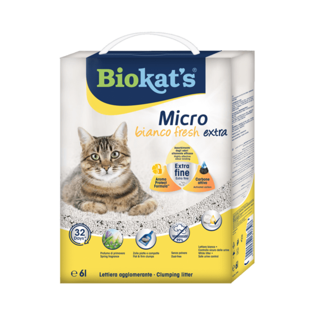 Cementējošās smiltis kaķu tualetei – Biokat's Micro Bianco Fresh Extra, 6 l
