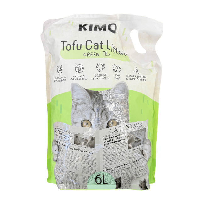 Tofu pakaiši kaķu tualetei – Kimo Tofu Litter with green tea extract, 2,5 kg (6 l)