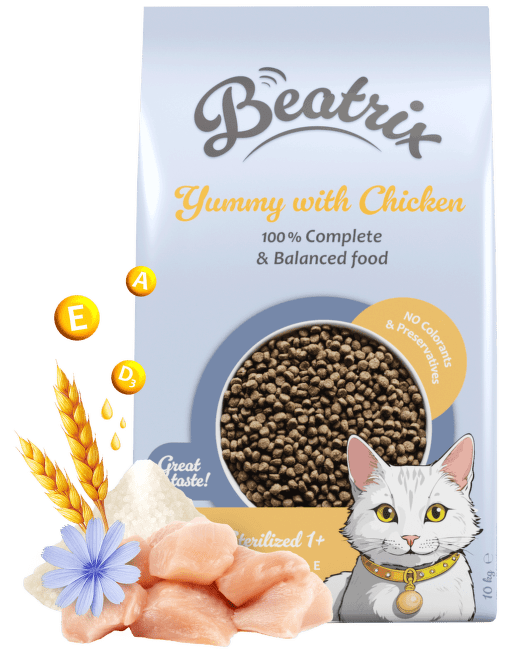 Корм для кошек – Beatrix Adult Sterilised, Chicken, 10 кг