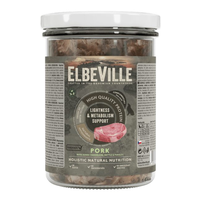 Konservi suņiem – ElbeVille Lightness and Metabolism Support, Pork with added Cream, 440 ml