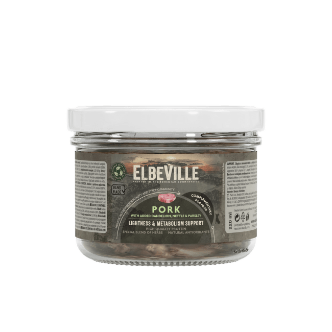 Konservi suņiem – ElbeVille Lightness and Metabolism Support, Pork with added Cream, 220 ml