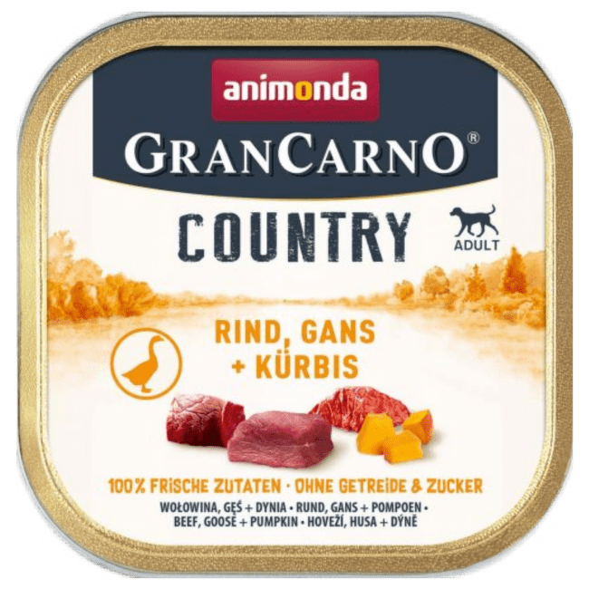 Konservi suņiem – GranCarno Country Beef, Goose + Pumpkin, 150 g