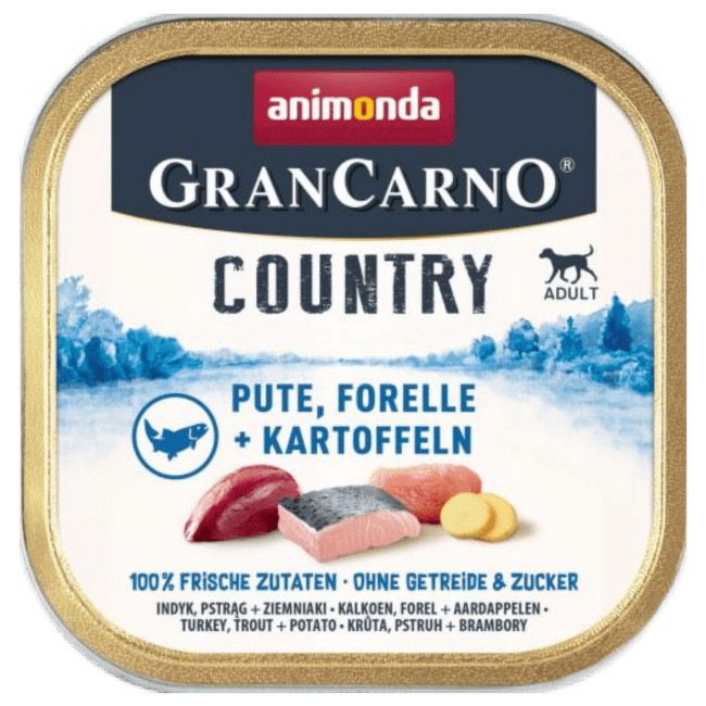 Konservi suņiem – GranCarno Country Turkey, Trout + Potato, 150 g