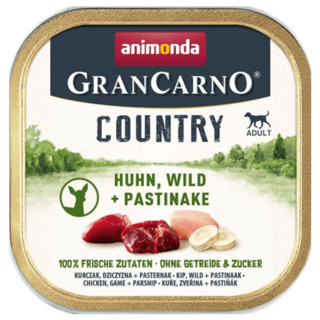 Konservi suņiem – GranCarno Country Chicken, Game + Parsnip, 150 g