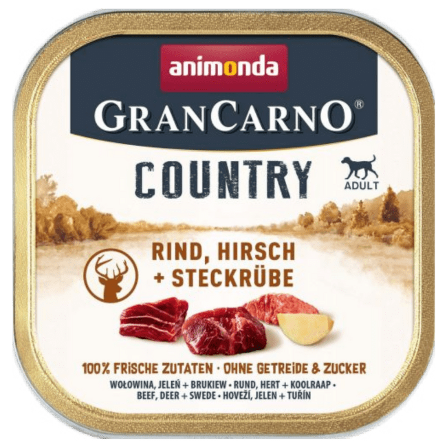 Konservi suņiem – GranCarno Country Beef, Venison + Swede, 150 g