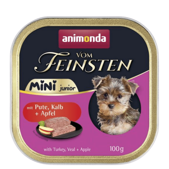 Консервы для щенков – Vom Feinsten Mini Junior Turkey, Veal and Apple, 100 г