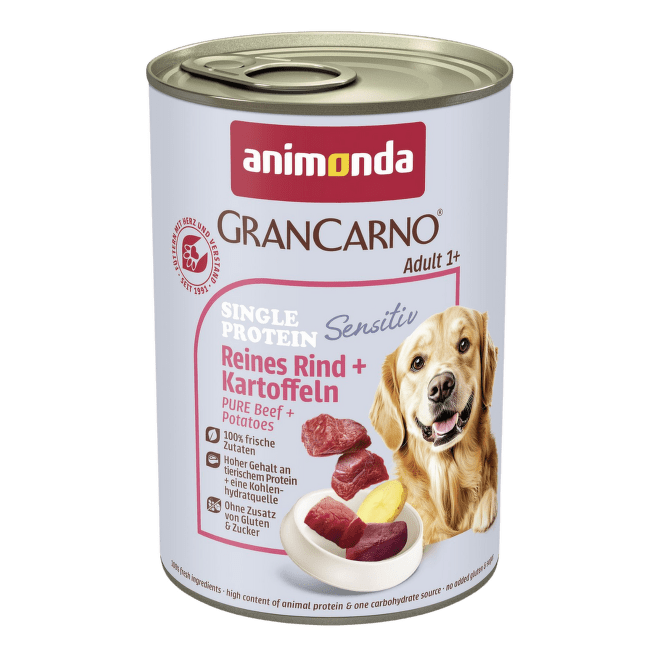 Konservi suņiem – GranCarno Adult Single Protein Sensitive Pure Beef and Potatoes, 400 g