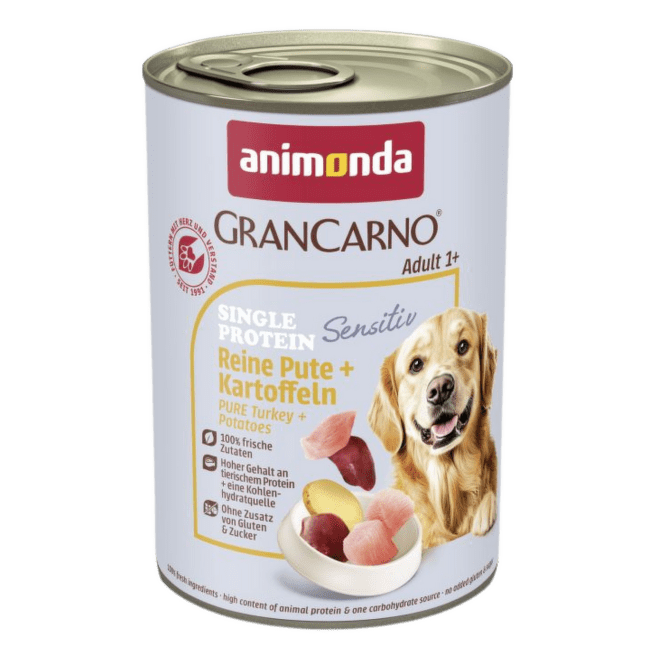 Консервы для собак – GranCarno Adult Single Protein Sensitive Pure Turkey and Potatoes, 400 г