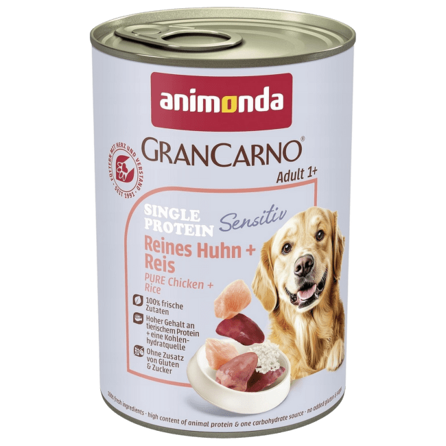 Консервы для собак – GranCarno Adult Single Protein Sensitive Pure Chicken and Rice, 400 г