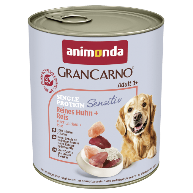 Консервы для собак – GranCarno Adult Single Protein Sensitive Pure Chicken and Rice, 800 г
