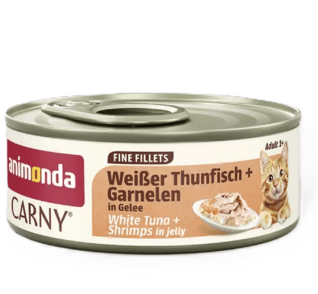 Konservi kaķiem – Carny White tuna and shrimps in jelly 60 g