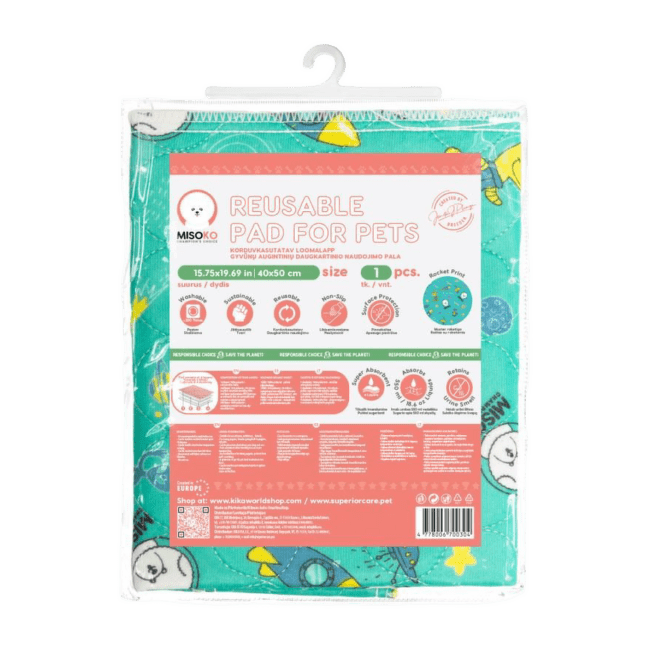 Atkārtoti lietojams absorbējošais paladziņš – MISOKO Reusable dog pad, 40 x 50 cm, mint