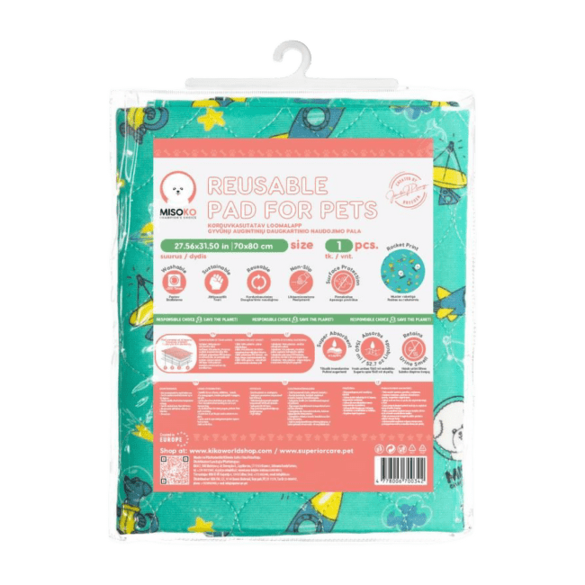 Atkārtoti lietojams absorbējošais paladziņš – MISOKO Reusable dog pad, 70 x 80 cm, mint