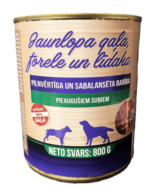 Konservi suņiem – Bio Raw Pet Food – Jaunlopa gaļa ar Foreli un līdaku 800 g