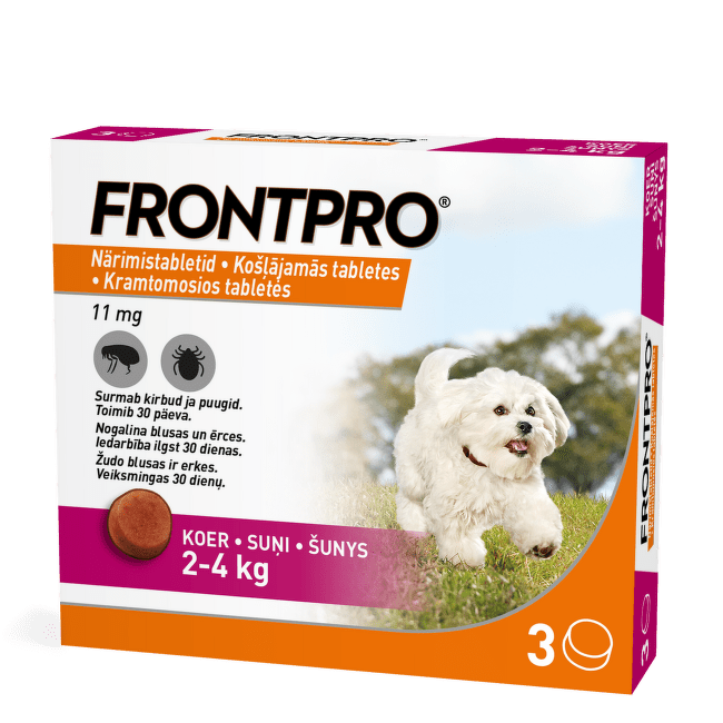 Таблетки от клещей и блох – FrontPro 11 мг, 2-4 кг, 3 таблетки
