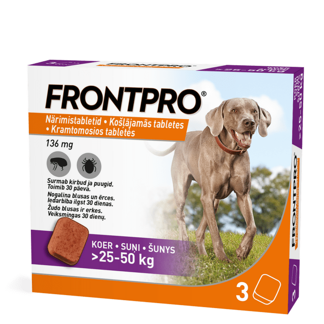 Таблетки от клещей и блох – FrontPro 136 мг, 25-50 кг, 3 таблетки