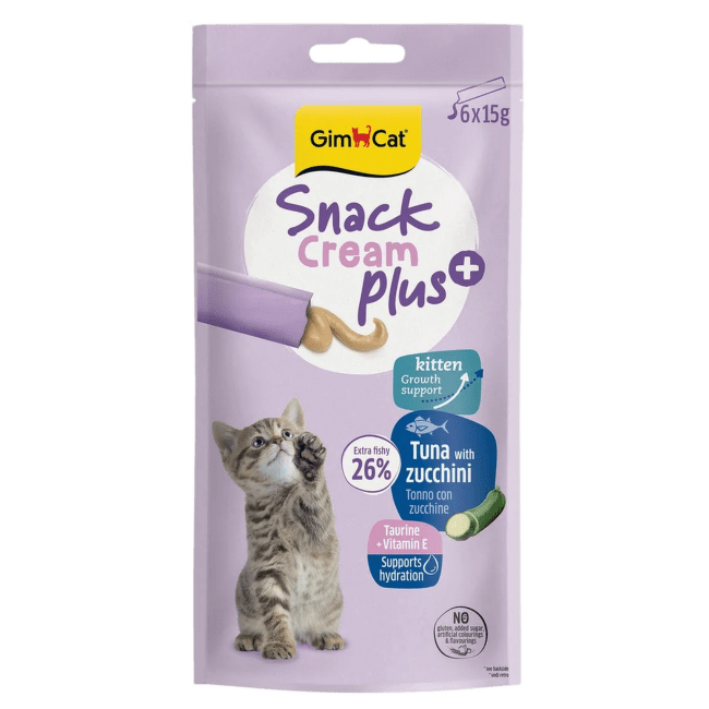 Лакомство для котят – GimCat SNACK CREAM + (JUNIOR), Tuna and Zucchini, 6 x 15 г