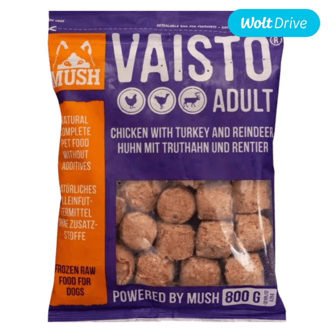 Saldēta suņu barība – MUSH Vaisto Lilac, vista/tītars/briedis, 800 g