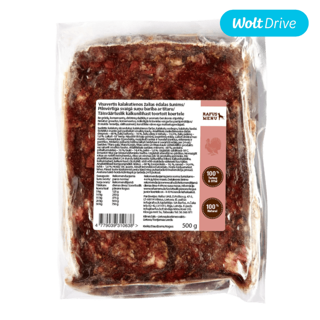 Замороженное питание для собак – Rafus Menu, Complete turkey raw food for dog, 500 г