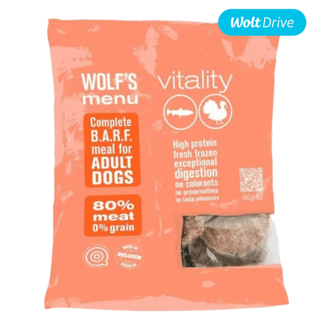 Saldēta barība suņiem – Wolf's Menu Vitality, Turkey and Salmon, 800 g