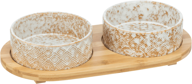 Statīvs ar bļodām – TRIXIE Bowl Set, ceramic/bamboo, 30 x 15 x 6 cm