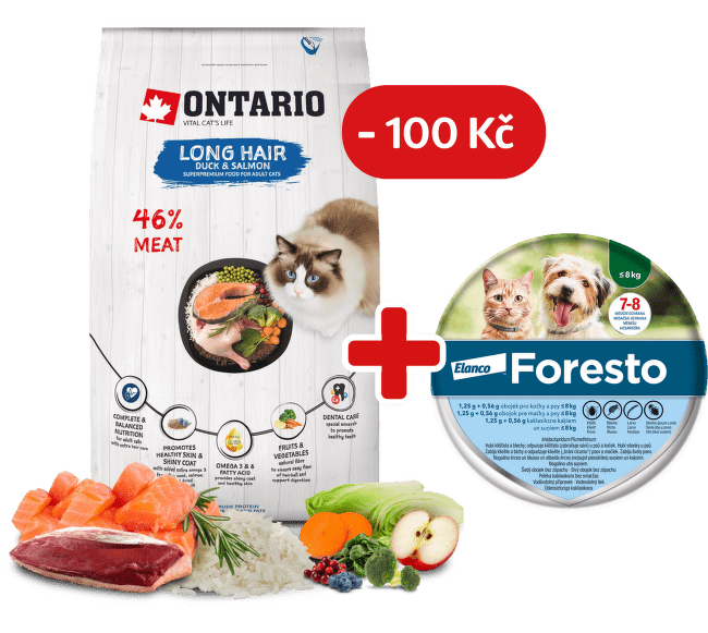 Ontario Cat Longhair 6,5 kg + obojek Foresto pro kočky se slevou 100 Kč