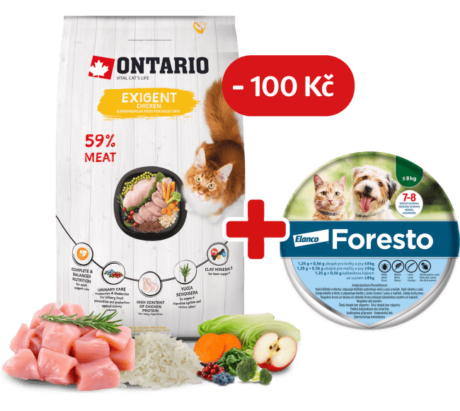 Ontario Cat Exigent 6,5kg + obojek Foresto pro kočky se slevou 100 Kč
