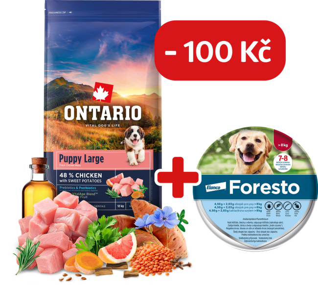 Ontario Puppy Large Chicken & Sweet Potatoes 12kg + obojek Foresto pro větší psy se slevou 100 Kč