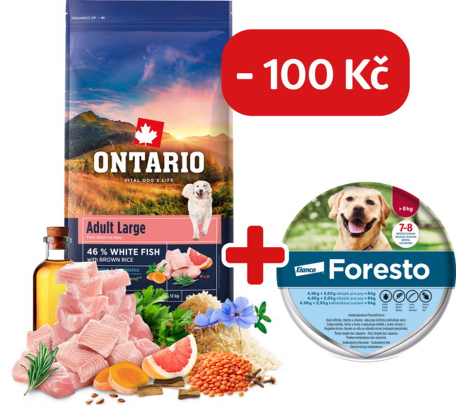 Ontario Adult Large Fish & Brown Rice 12kg + obojek Foresto pro větší psy se slevou 100 Kč