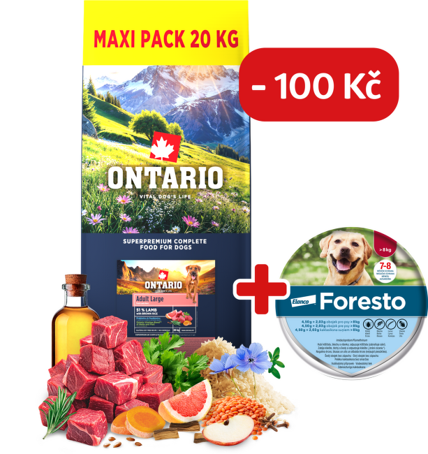 Ontario Adult Large Lamb & Brown Rice 20kg + obojek Foresto pro větší psy se slevou 100 Kč