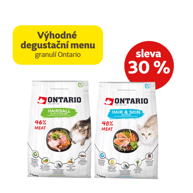 Výhodné degustační menu granulí Ontario Hair & Skin pro kočky se slevou 30 %