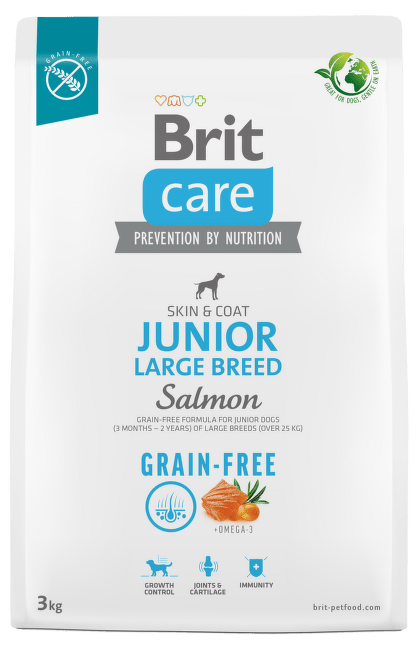 Barība suņiem – Brit Care Grain Free Junior Large Breed Salmon 3 kg