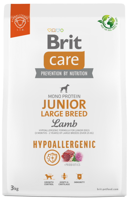 Корм для собак – Brit Care Hypoallergenic Junior Large Breed Lamb, 3 кг