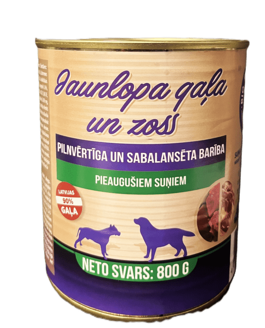 Konservi suņiem– Bio Raw Pet Food – Jaunlopa un Zoss gaļa 800 g