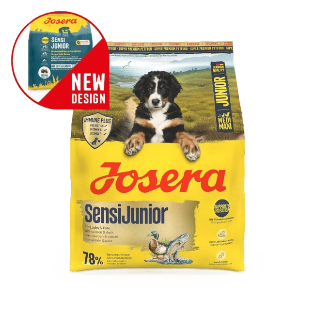 Barība kucēniem – Josera Sensi Junior, ar pīli un lasi, 900 g